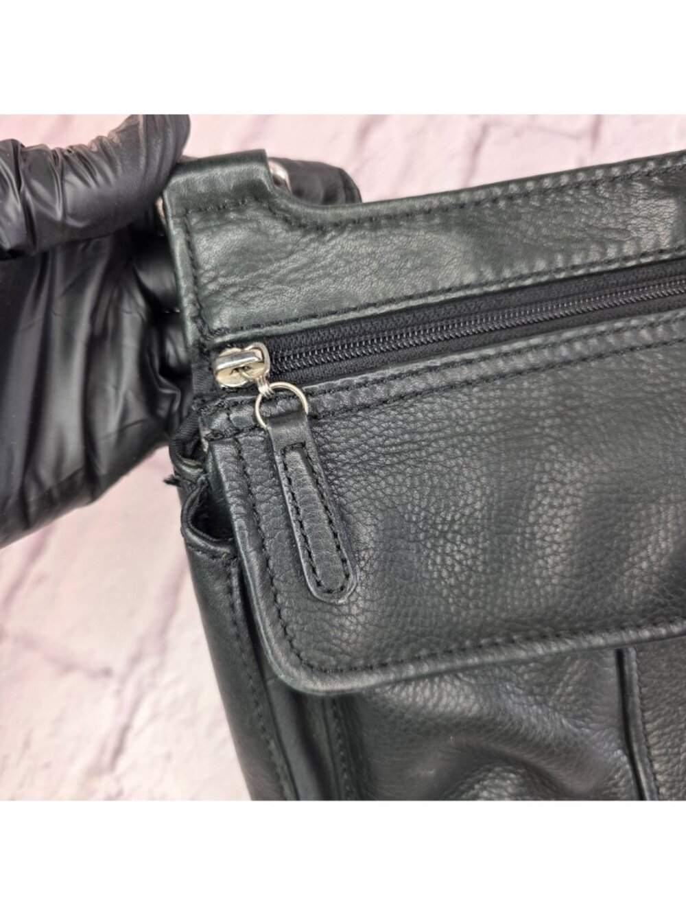 Vintage Fossil Crossbody Purse Womens Side Bag Satchel Black Pebbled Leather - Picture 7 of 12